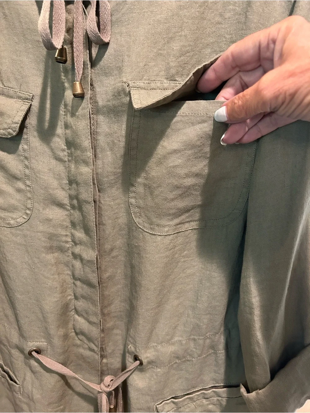 Cynthia Rowley Olive Utility Drawstring Waist Jacket Size M
